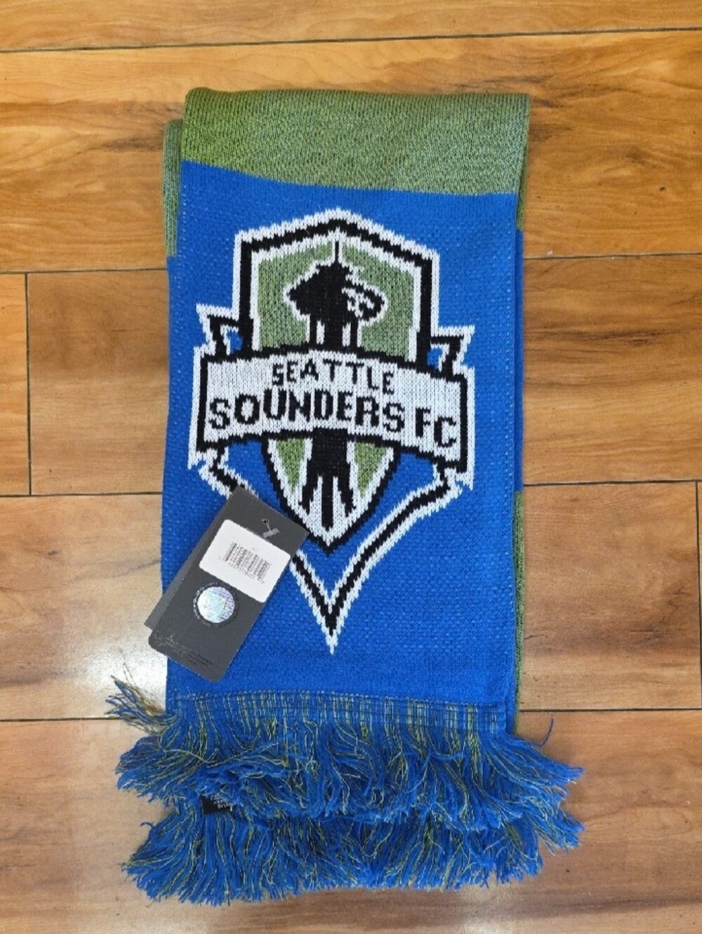 NWT Seattle Sounders FC MLS Knit Supporter Scarf Blue Green Fringe